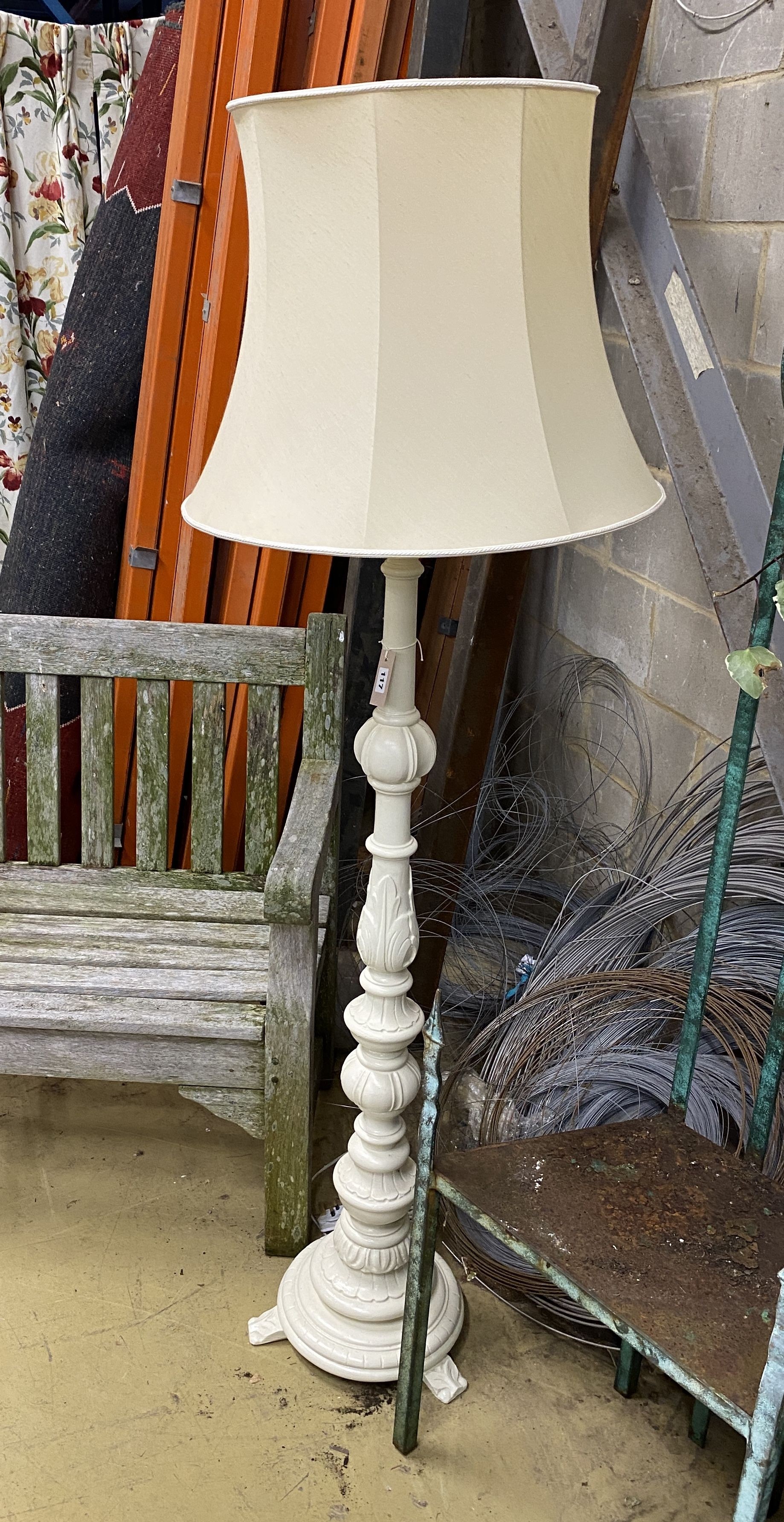 A white painted standard lamp, height 134cm